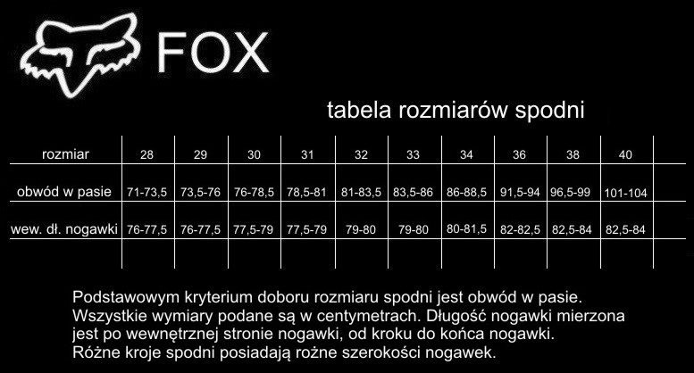 tabela rozmiary spodnie men