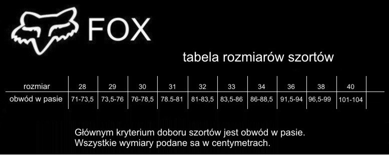 tabela rozmiary szorty men